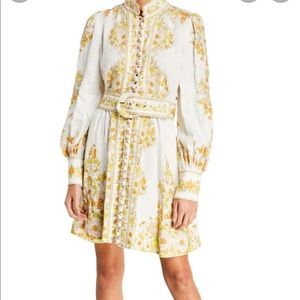 Zimmermann White and Yellow Floral Embroidered Mini Dress